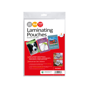 A4 Laminating Pouch 250mu - 20pk