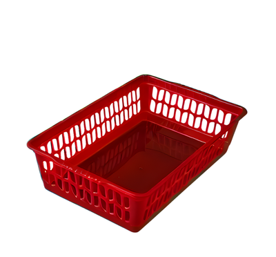 Red plastic crate on a white background