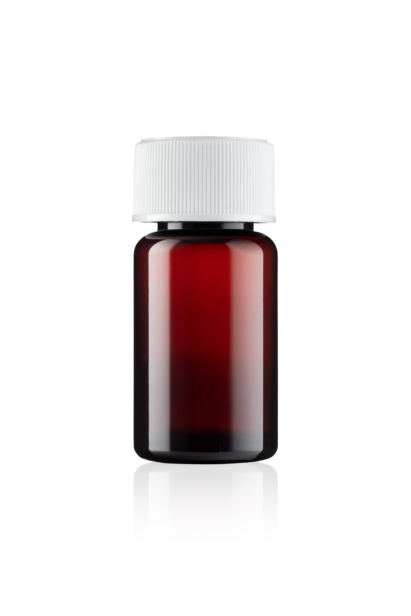 Brown glass bottle with a white cap on a white background