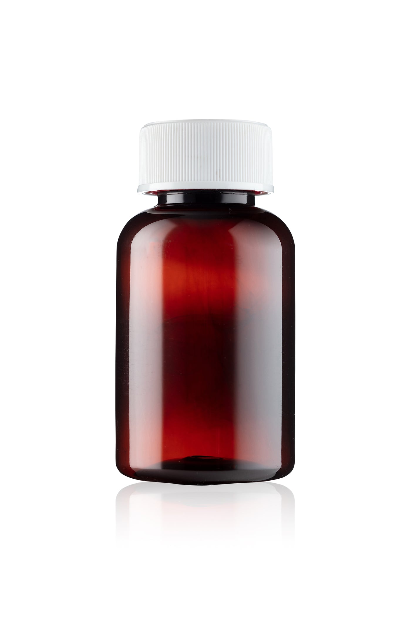 Brown glass bottle with a white cap on a white background